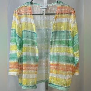 Alfred Dunner Petite Open Front‎ Cardigan Bright Colorful Open Mesh Fabric sz PM